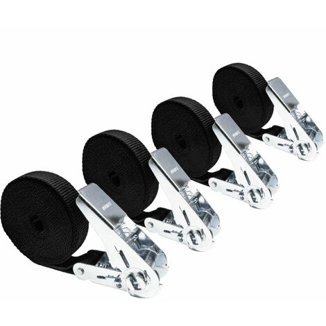 Lot de 4 sangles d'arrimage à cliquet - 25 mm x 5 m - Noir - Linxor (1/3)