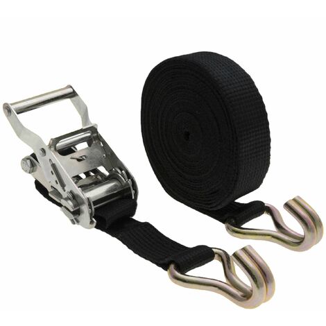 Sangle d'arrimage avec tendeur à cliquet et 2 crochets - 35 mm x 7 m - Noir - Linxor (1/3)