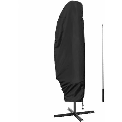 Linxor – Housse de parasol déporté imperméable 265 cm – Tissu Oxford 210D anti-UV – Double fermeture éclair et nœud de serrage – Noir