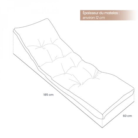 Coussin matelassé pour bain de soleil, transat - 185 x 60 cm - Gris foncé - Linxor