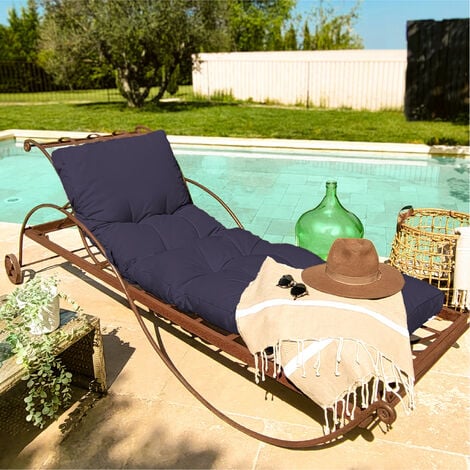 Coussin matelassé pour bain de soleil, transat - 185 x 60 cm - Gris foncé - Linxor