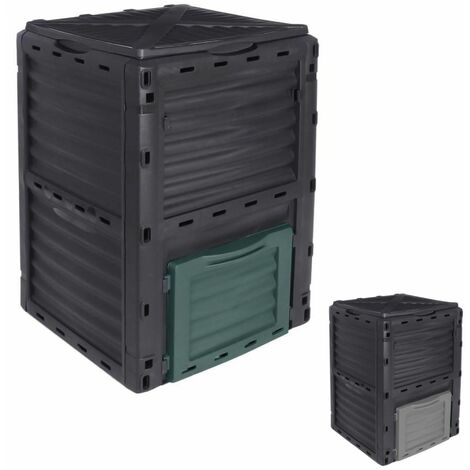 Linxor – Composteur de jardin 300 L en polypropylène – Couleur noire avec trappe verte – Résistant aux intempéries – Aération pour décomposition rapide