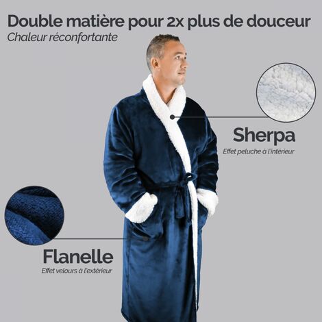 Peignoir Homme éponge Polaire - Chaud, Moelleux, Capuche - Idéal Après Douche, Spa, Maison - Taille Ajustable