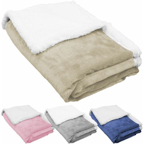 Lot de 2 couvertures, plaids polaires pour enfant 75 x 100 cm en flanelle et sherpa ultra doux - Beige - Monsieur Bébé (1/4)