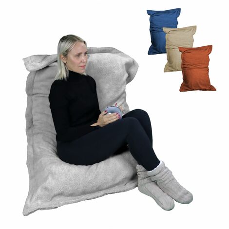 Pouf, fauteuil d'intérieur déhoussable - 90 x 140 cm - Sherpa - Gris clair - Vivezen (1/5)