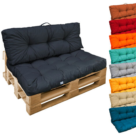 Linxor – Kit de coussins palette capitonnés 120x80 cm – Tissu oxford 100% polyester – Épaisseur mousse 20 cm – Résistant aux tâches