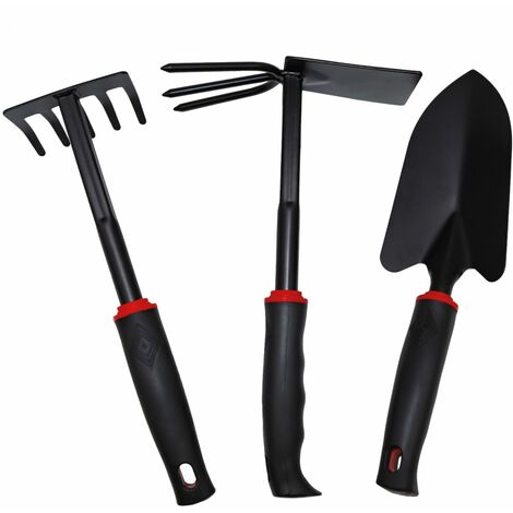 Lot de 3 outils de jardinage à main en acier inoxydable - Noir - Linxor