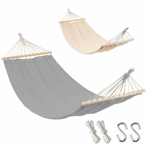 Linxor – Hamac toile 2 personnes 150 x 190 cm – Charge 200 kg – Installation facile avec cordes en nylon ou crochets – Gris