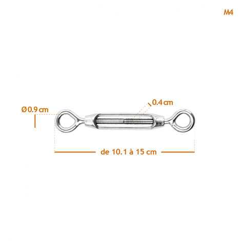 Lot de 5 tendeurs de fil réglables en acier inoxydable - Double oeillets - M4 - Linxor