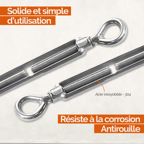Lot de 5 tendeurs de fil réglables en acier inoxydable - Double oeillets - M4 - Linxor