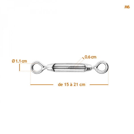 Lot de 5 tendeurs de fil réglables en acier inoxydable - Double oeillets - M6 - Linxor
