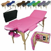 Table de massage pliante 3 zones en bois avec panneau Reiki + Accessoires et housse de transport - Rose - Vivezen - Rose