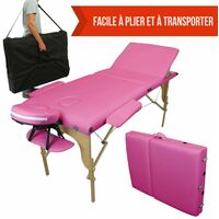 Table de massage pliante 3 zones en bois avec panneau Reiki + Accessoires et housse de transport - Rose - Vivezen - Rose