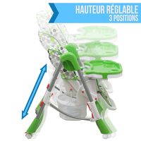 Chaise haute bébé, enfant pliable, réglable hauteur, dossier et tablette - Ptit Pois - Monsieur Bébé - Vert
