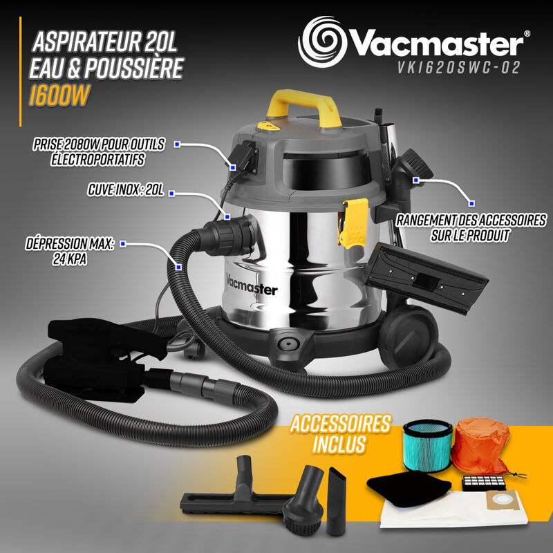 Aspirateur eau et poussière 1500W 18L - Aspirateur industriel
