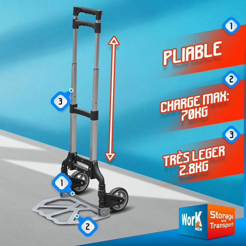 Diable Pliable en Acier et Aluminium Charge Max. 90 kg - Work Men