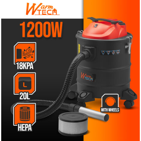 Aspirateur à Cendres Bikain 1200W, 20L, Inox, Fonction Soufflerie, HEPA