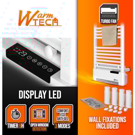 Radiateur sèche serviettes avec fluide 500W + soufflerie 1000W - Warmtech