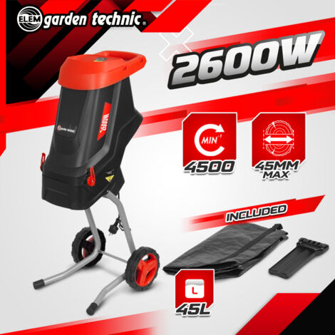 Broyeur de végétaux électrique 2600W avec sac récupérateur de 45L