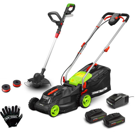 Tondeuse à batterie 40V avec 2 batteries 2Ah et chargeur – Largeur de coupe 34 cm – Coupe bordures et gants inclus – Constructor - 2x20V