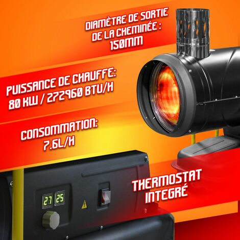 Canon à chaleur fioul 50kW mobile à combustion directe et thermostat  intégré MW-Tools WD170