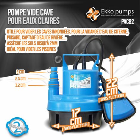 Pompe vide caves pour eaux claires 200W équipée d un flotteur - Ekko Pumps