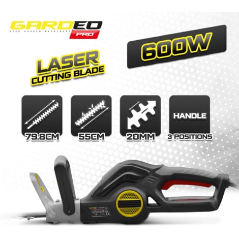 Taille-haies électrique 600W avec lame 55 cm - Coupe 20 mm - Poignée rotative - Gardeo Pro