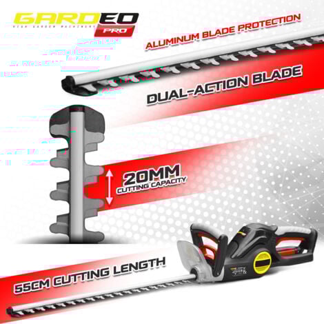 Taille-haies électrique 600W avec lame 55 cm - Coupe 20 mm - Poignée rotative - Gardeo Pro
