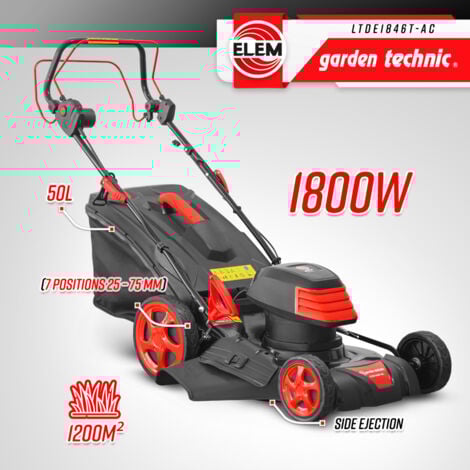 Tondeuse à gazon électrique tractée 1800W - 46CM avec carter en acier - Elem Garden