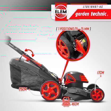Tondeuse à gazon électrique tractée 1800W - 46CM avec carter en acier - Elem Garden