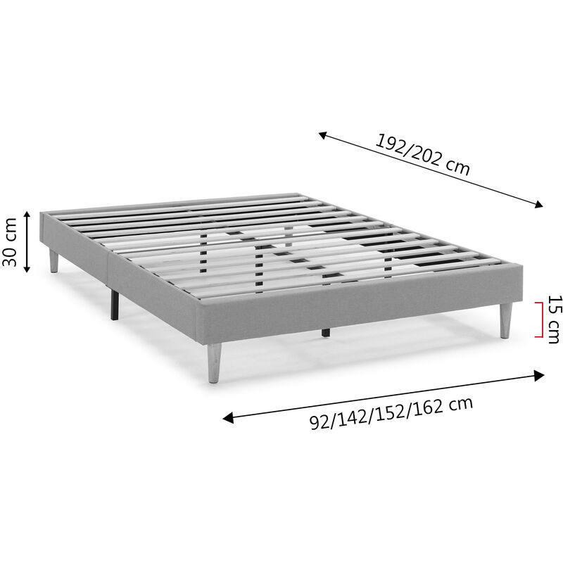 Estructura de cama tapizada de 30 cm, 90x190 cm, gris claro ESTHER