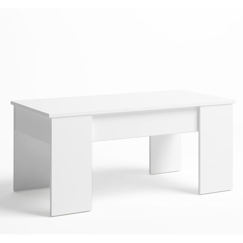 Mesa De Centro Elevable ZAIDA. Color Blanco. Revistero.