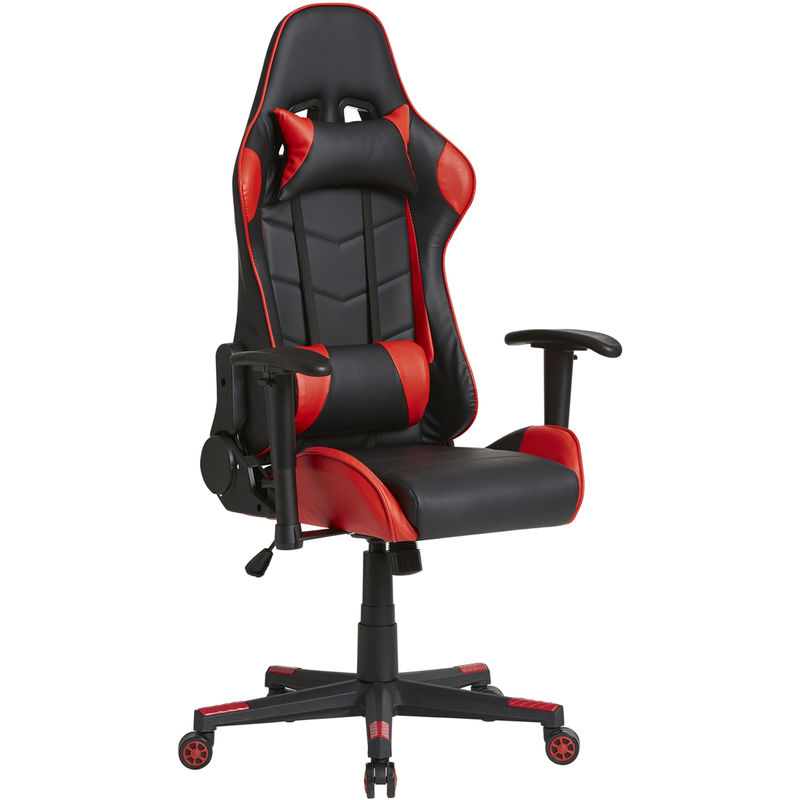 Silla gaming de oficina reclinable en ecopiel con reposapiés Azul y Negro  64x53x h123 - 133 cm