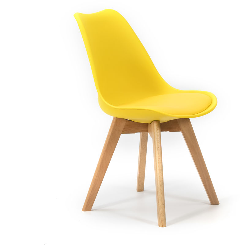 Pack 2 sillas DYLAN Amarillo. Pata Madera y Asiento Acolchado. Estilo nórdico