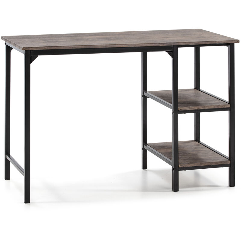 Mesa de Escritorio Colón Negro, Mesa de Ordenador, 2 estantes, Estilo Industrial, 110 (Largo) x 55 (Profundo) x 76 (Altura) cm