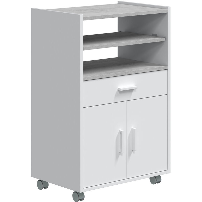 Mueble auxiliar de cocina Picazo con ruedas 1 cajón y 2 puertas, blanco/gris