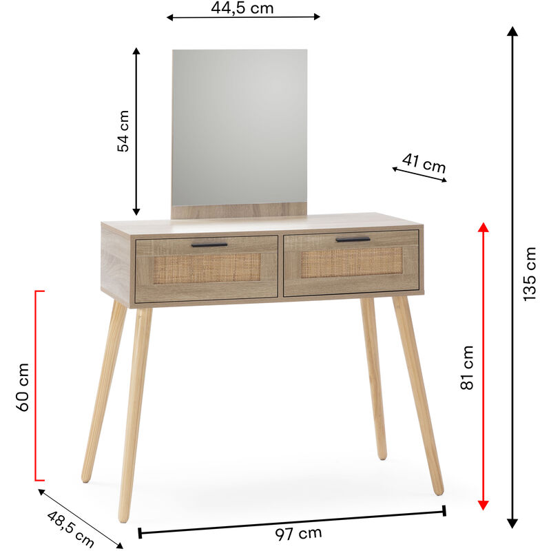 Mueble recibidor 1 cajón + espejo, color roble y óxido, 92 cm ancho PABLO