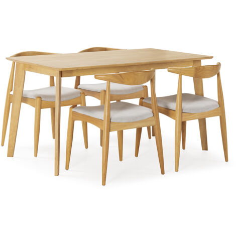 Juego de mesa 140x80 cm y 4 sillas de comedor Corzo color Roble