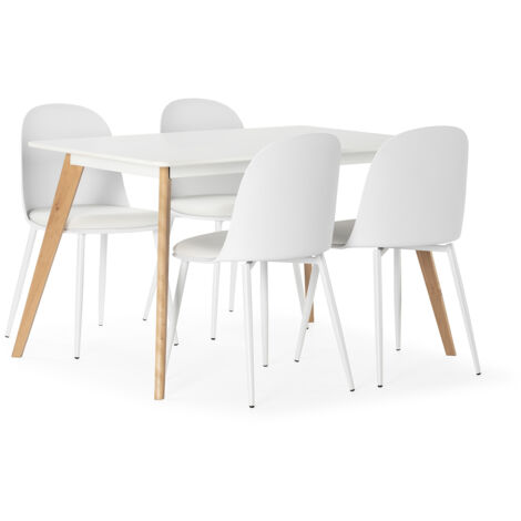 Juego de mesa 120x80 cm y 4 sillas de comedor Kana color Blanco