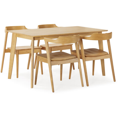 Juego de mesa 140x80 cm y 4 sillas de comedor Venus color Roble