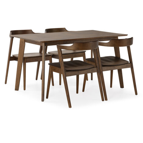 Juego de mesa 140x80 cm y 4 sillas de comedor Venus color Nogal