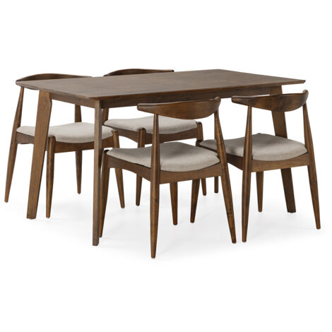 Juego de mesa 140x80 cm y 4 sillas de comedor Corzo color Nogal