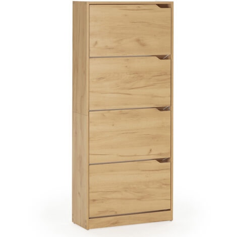 Mueble Zapatero Ángel 4 Puertas Color Roble Claro, para 24 Pares