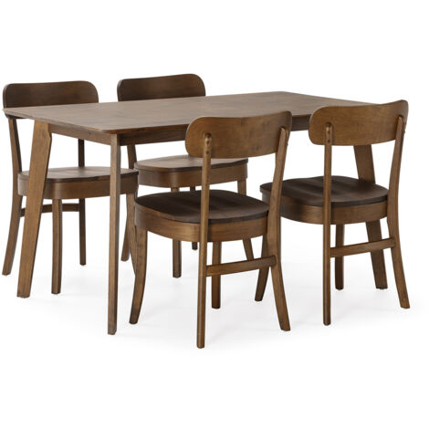 Juego de mesa 140x80 cm y 4 sillas de comedor Nala color Nogal (1/5)