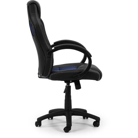 Silla gaming de oficina reclinable en ecopiel con reposapiés Azul y Negro  64x53x h123 - 133 cm