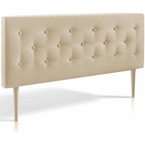 Cabecero Tapizado ZEUS 150x100. Capitone En Tela Beis Tostado. Grosor De 8 Cm