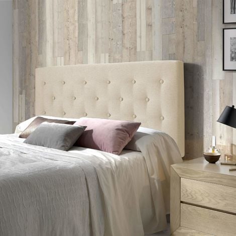 Cabecero Tapizado ZEUS 140x100. Capitone En Tela Beige Tostado. Para Cama De 135. Grosor De 8 Cm