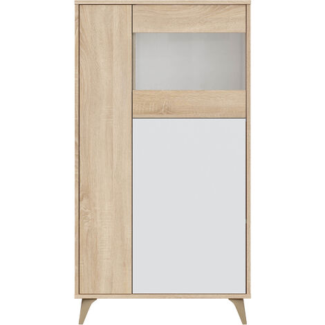 Vitrina 3 Puertas Kiko Color Roble/Blanco, Armario Auxiliar o Librería, 77 x 33 x 142 cm