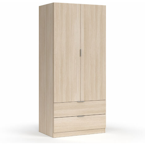 Armario ropero Nico 2 Puertas y 2 Cajones Color Roble, 81 cm Ancho 52 cm Profundo 180 cm Alto
