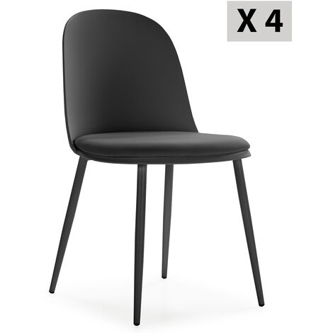 Set de 4 sillas Kana negro, patas metálicas y asiento tapizado